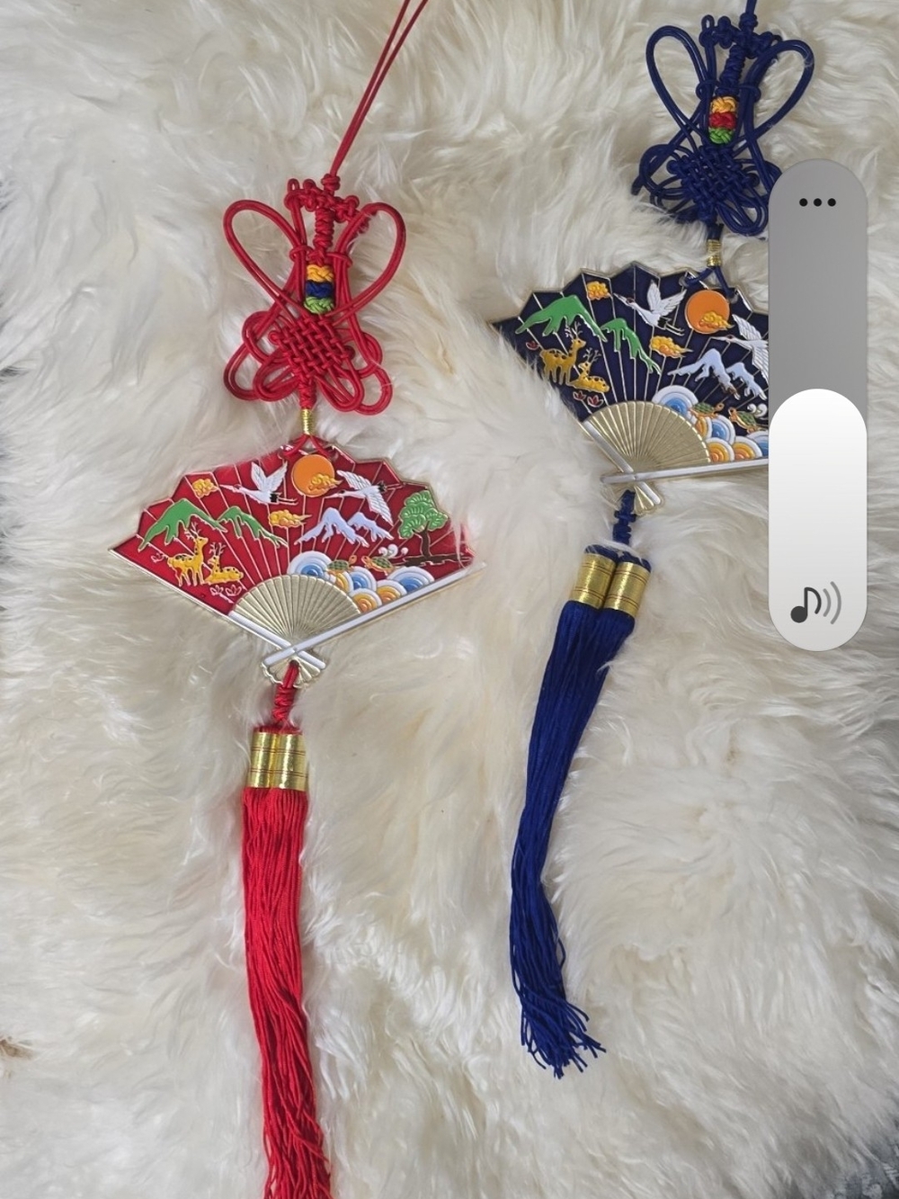 Decorative Chinese Fan Tassel Hanging Charm - Red and Blue